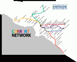 Map of today's extensive Metrolink system in Southern California