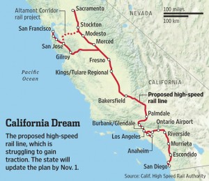 The current proposed California high speed rail route.