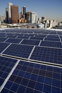 Rooftop solar near downtown.  Photo: LA Times